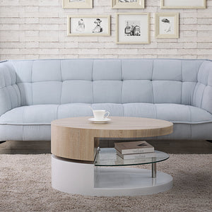 Try mecor swivel coffee table oval 360 degree rotating modern side end sofa tea table with glass 3 layers wood glass mdf living room office furniture