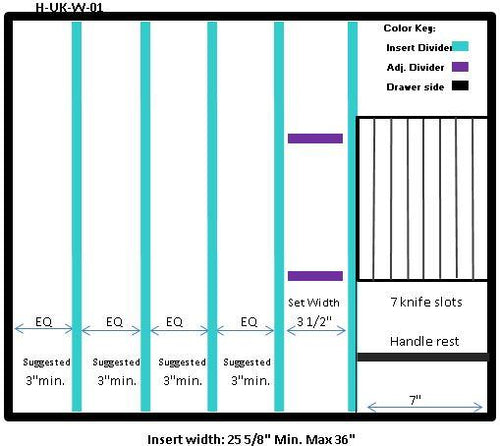 Craftsman Series - Style H Wide Utensil Organizer & Cutlery Storage (H-UK-W-01)  Drawer Interior Size Range: Width 25 5/8