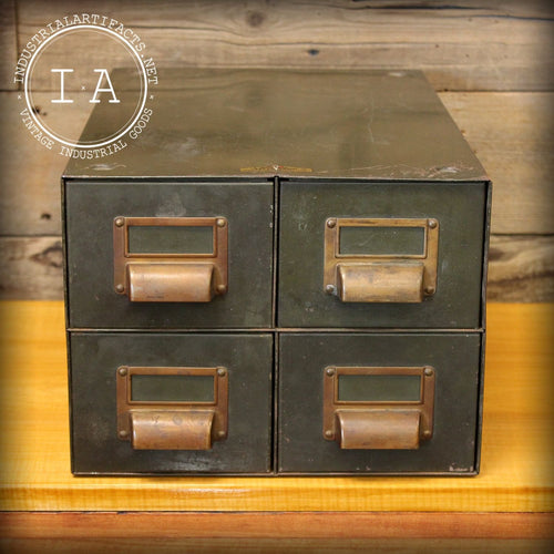 Vintage Industrial Green Steel Card Catalog Style File Cabinet Drawer Organizer