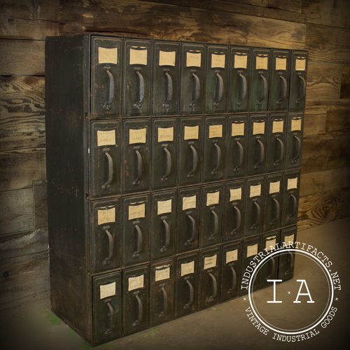 Vintage Industrial Steel Binder File Filing Cabinet Thirty Six Drawer Organizer Card Catalog Tag Holders