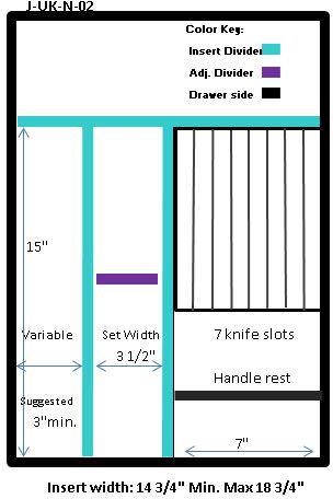 Craftsman Series - Style J Narrow Utensil Organizer & Cutlery Storage (J-UK-N-02)  Drawer Interior Size Range: Width 14 3/4 - 18 3/4