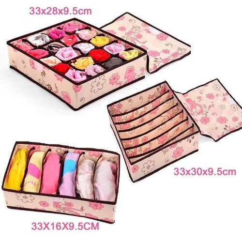 3 in 1 Pink Underwear, Sock, Accessory Storage Folding Closet Drawer Organizer