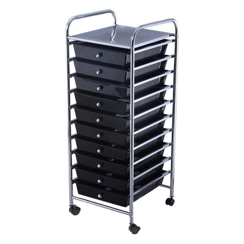 10 Drawer Rolling Storage Cart Organizer-Black